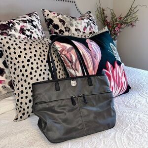 Michael Kors Gray Graphite Nylon Kempton Zip Top Tote Bag Purse